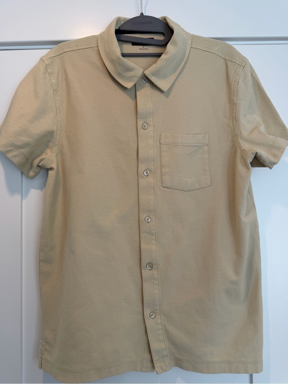 Men's Cotton Short Sleeve Button-Up Shirt - Beige